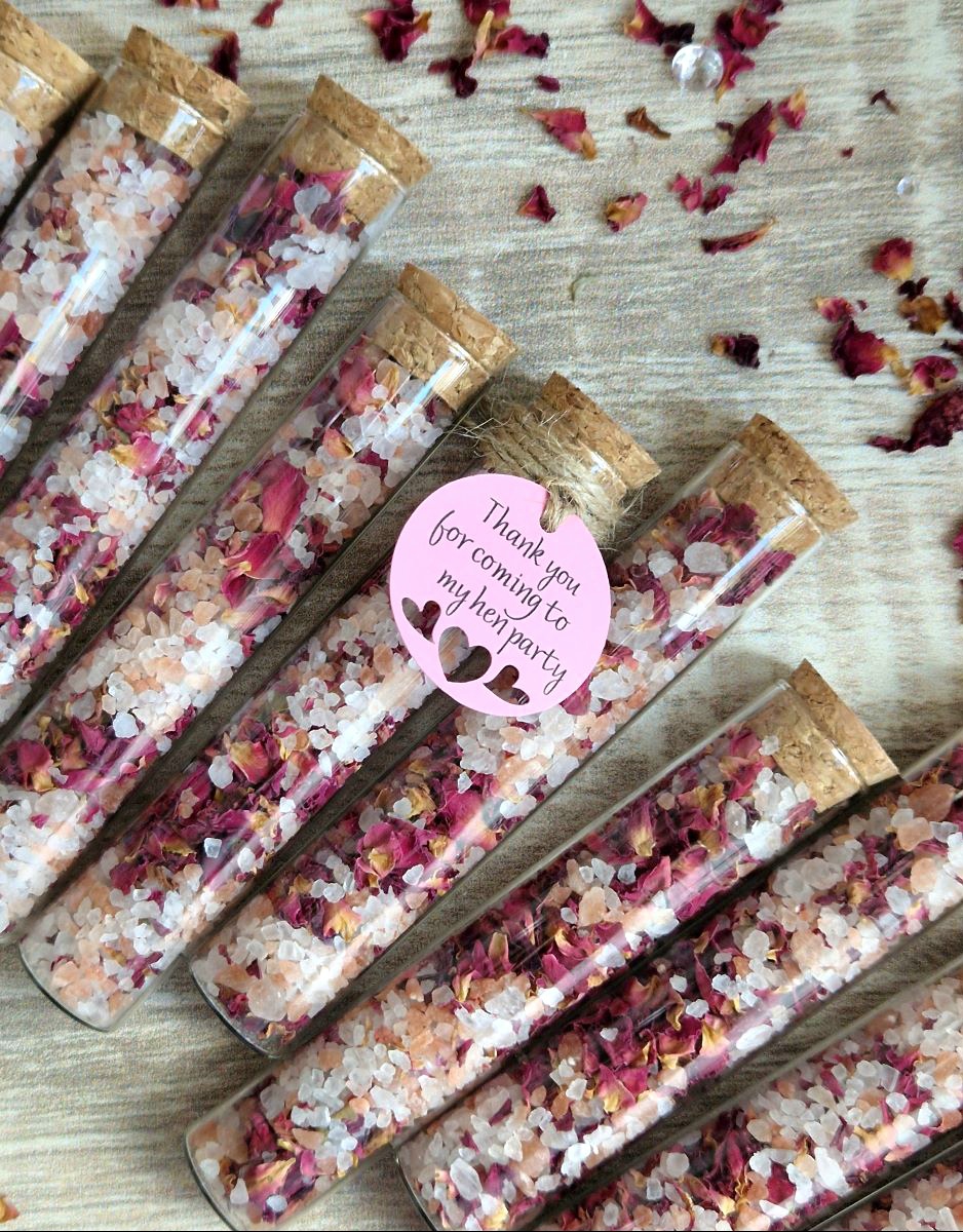 Customised Rose Bath Salt Favours 7 hen party bath salt favour