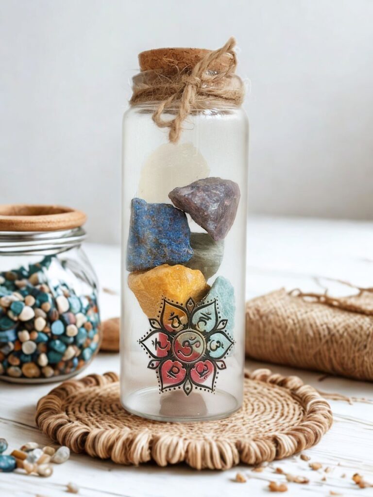 chakra gem stone in glass purple bud