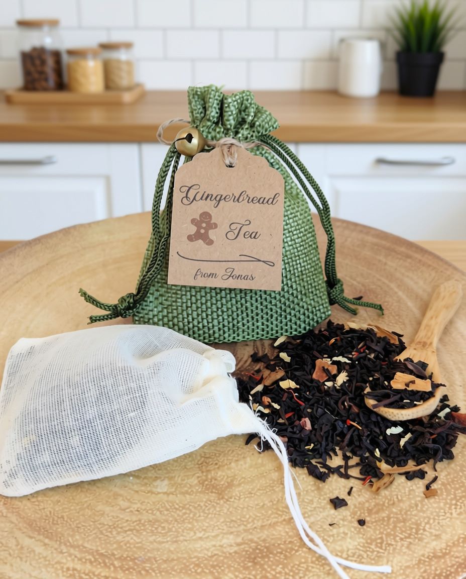 Festive Tea Blend Favour Pouch 5 gingerbread tea gift pouch