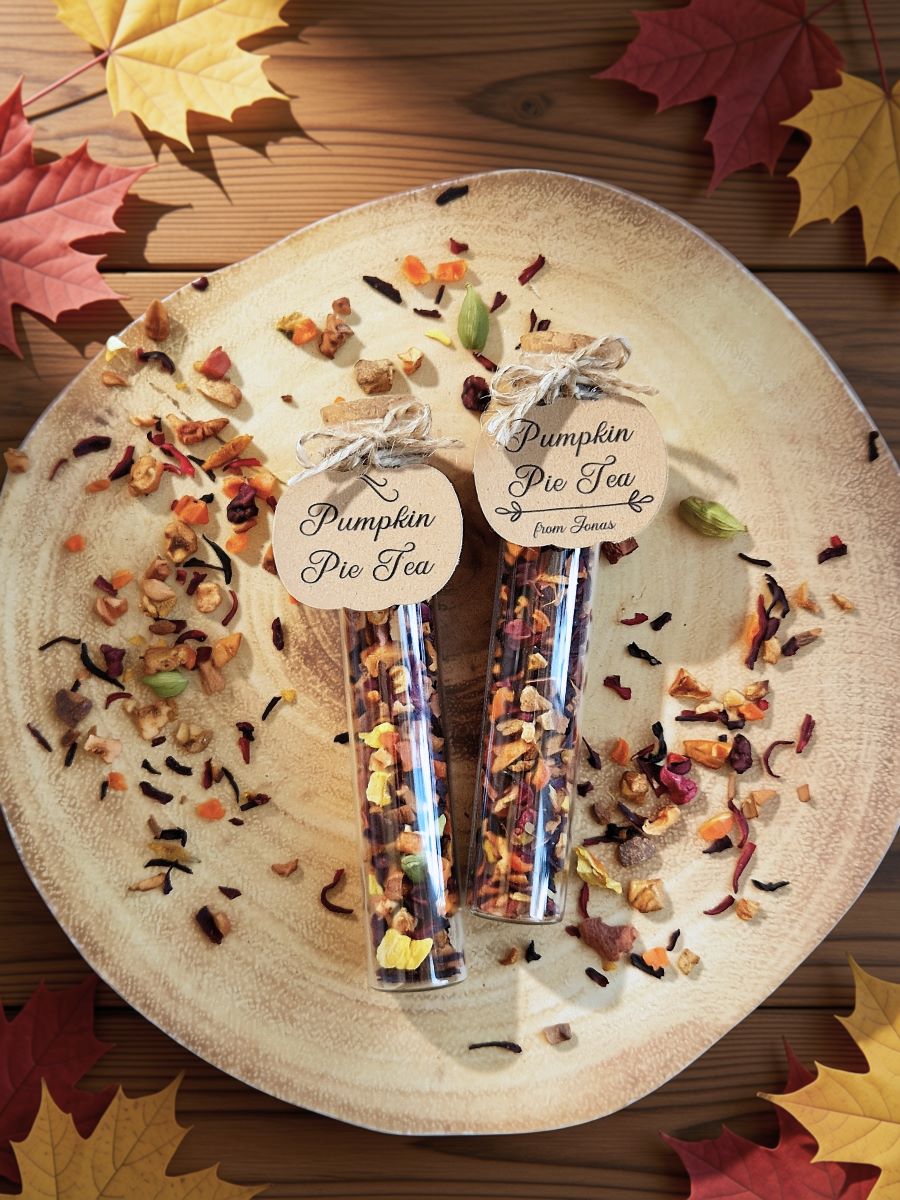 Festive Tea Blend Favour Vial 2 pumpkin pie glass favours